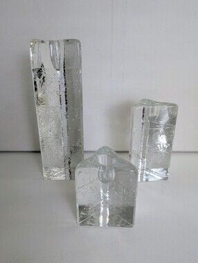 Timo Sarpaneva Iittala Set of 3 Arkipelago Glass Candlesticks Finland Triangle